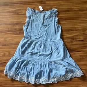 Loft NWT Chambray Blue Denim Embroidered Dress